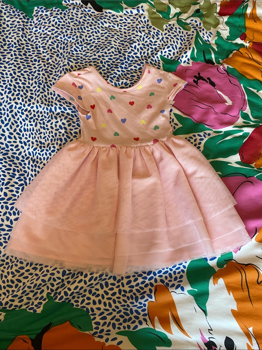 Old Navy Pink Dress with Multicolor Heart Print